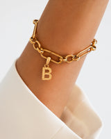 Hammered Initial Figaro Chain Bracelet (Gold)