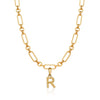 Hammered Initial Figaro Chain Necklace (Gold)