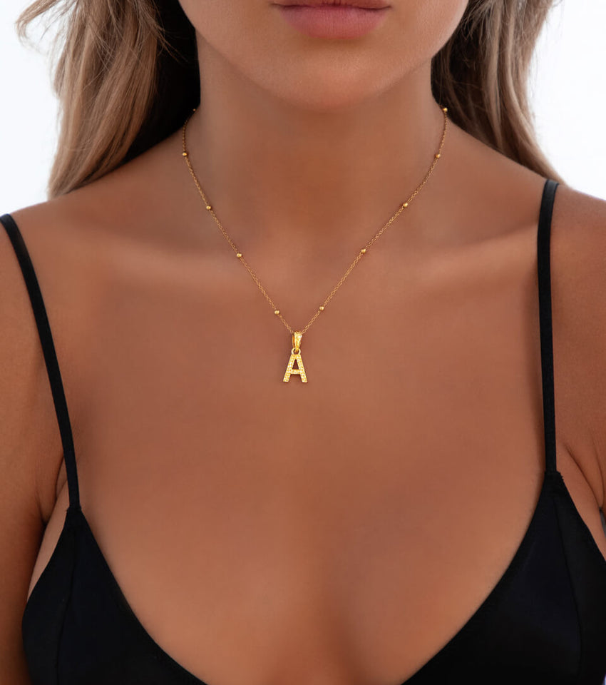 Hammered Initial Necklace (Gold)