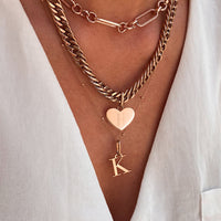 Heart Curb Chain Necklace (Rose Gold)