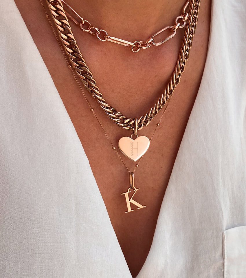 Heart Curb Chain Necklace (Rose Gold)