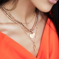 Heart Curb Chain Necklace (Rose Gold)