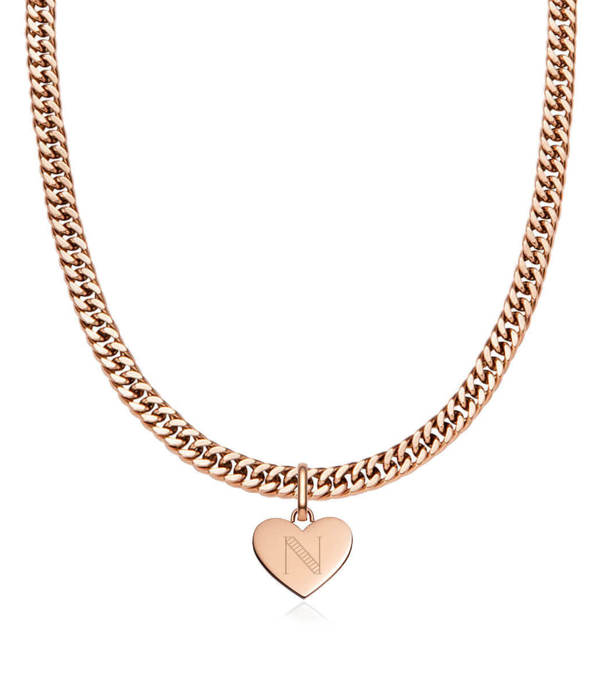 Heart Curb Chain Necklace (Rose Gold)