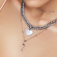 Heart Curb Chain Necklace (Silver)