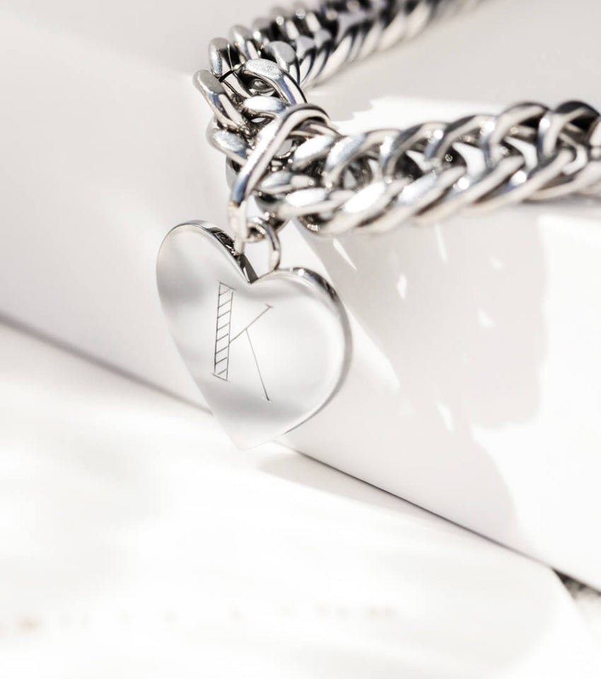 Heart Curb Chain Necklace (Silver)