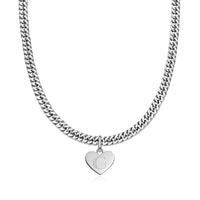 Heart Curb Chain Necklace (Silver)