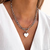 Heart Figaro Chain Necklace (Silver)