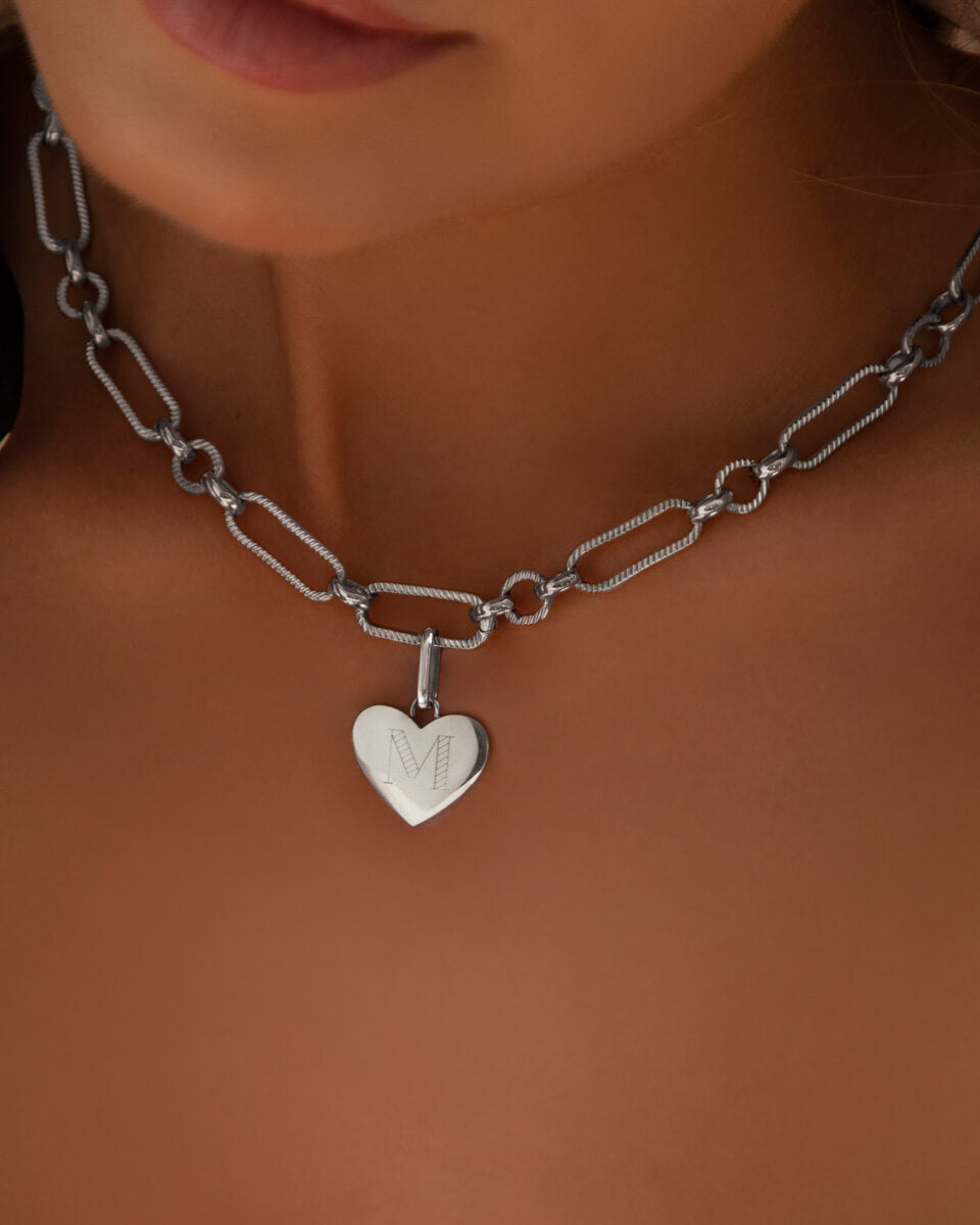 Sterling Silver Solid Heart Pendant 20 mm x 22 mm with 20 inch x 1.8 mm Silver Figaro Chain for Gift newest of Love