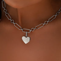 Heart Figaro Chain Necklace (Silver)