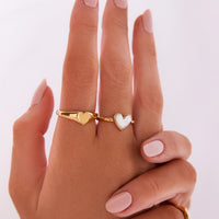 White Quartz Heart Earring & Ring Set (Gold)