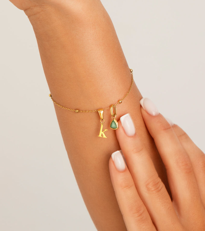 Lowercase Initial Sphere Chain Bracelet (Gold)