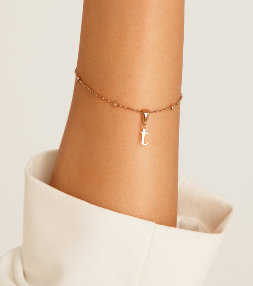 Lowercase Initial Sphere Chain Bracelet (Rose Gold)