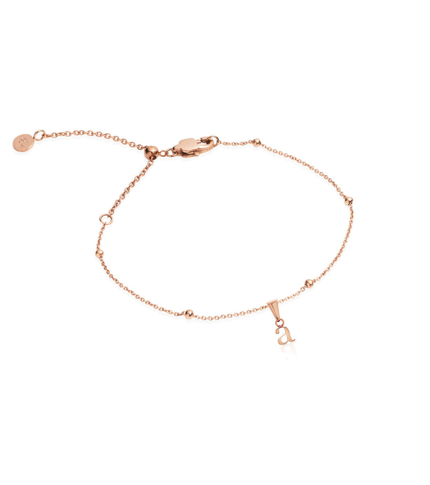 Lowercase Initial Sphere Chain Bracelet (Rose Gold)