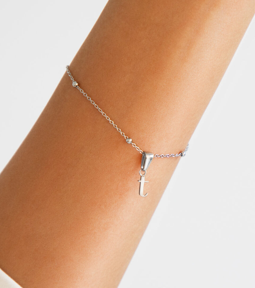 Lowercase Initial Sphere Chain Bracelet (Silver)