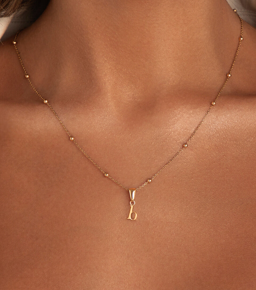 Lowercase Initial Sphere Chain Necklace (Rose Gold)