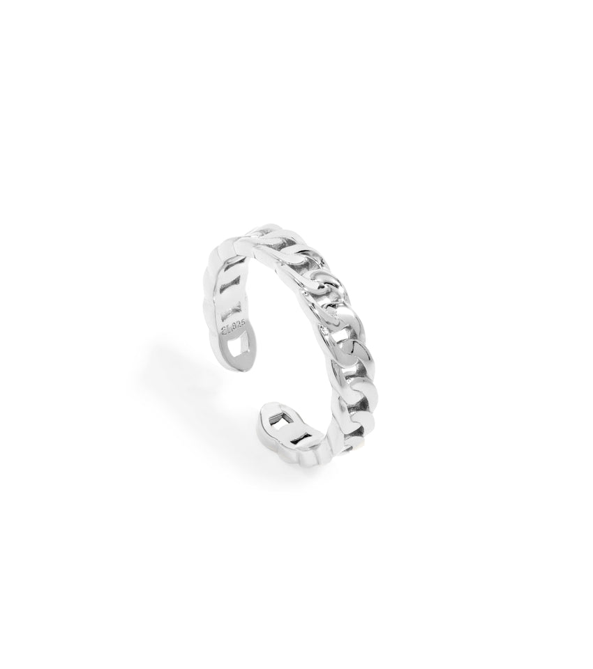 Sterling Silver Curb Chain Ring (Silver)