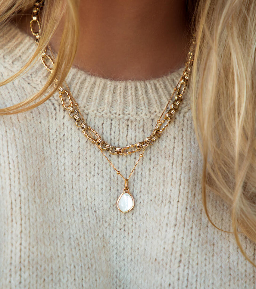 Organic Moonstone Sphere Chain Necklace (Gold)