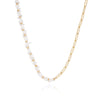 Paperclip Chain White Beaded Necklace (Gold)