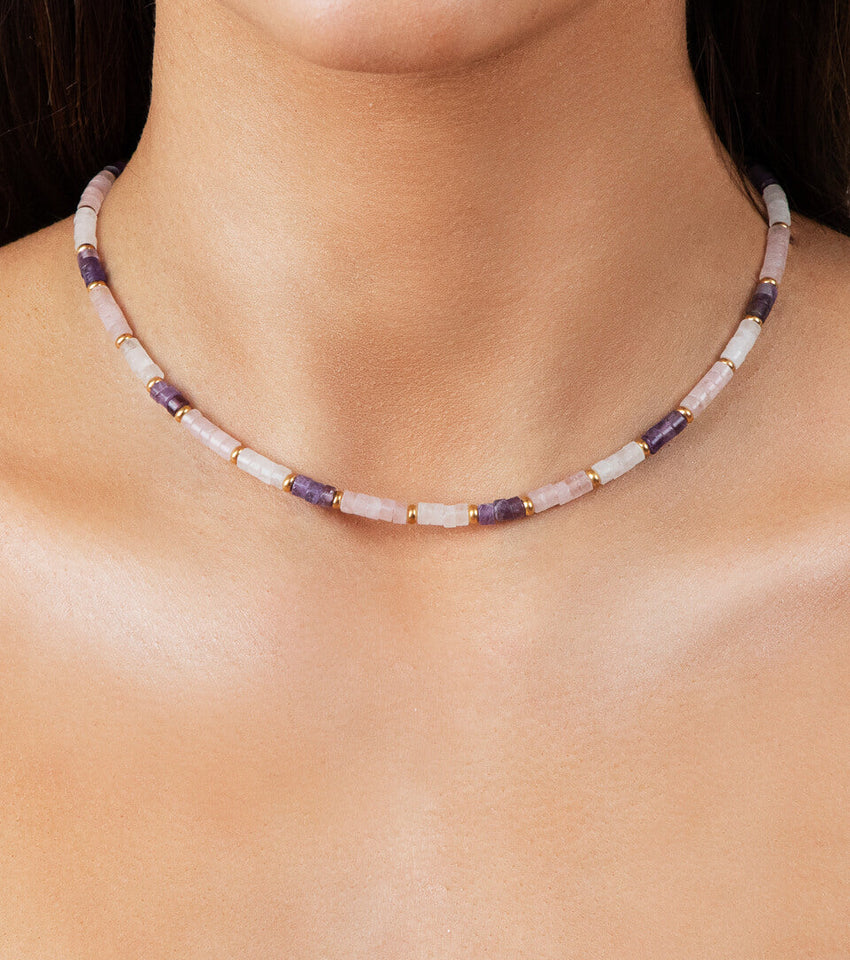 Pastel Quartz Beaded Necklace (Gold)