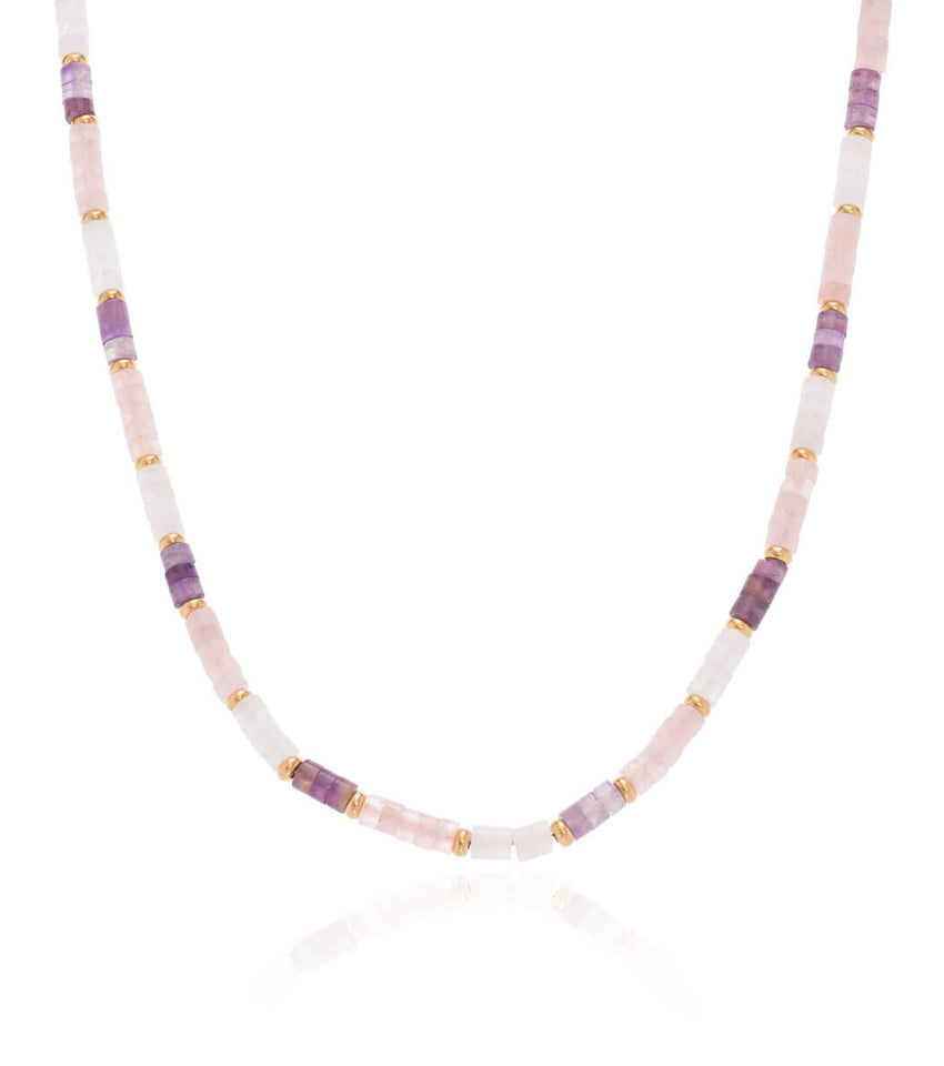 Pastel Quartz Beaded Necklace (Gold)