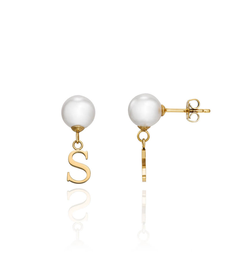 Pearl Initial Drop Earrings (Gold)