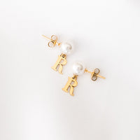 Pearl Initial Drop Earrings (Gold)