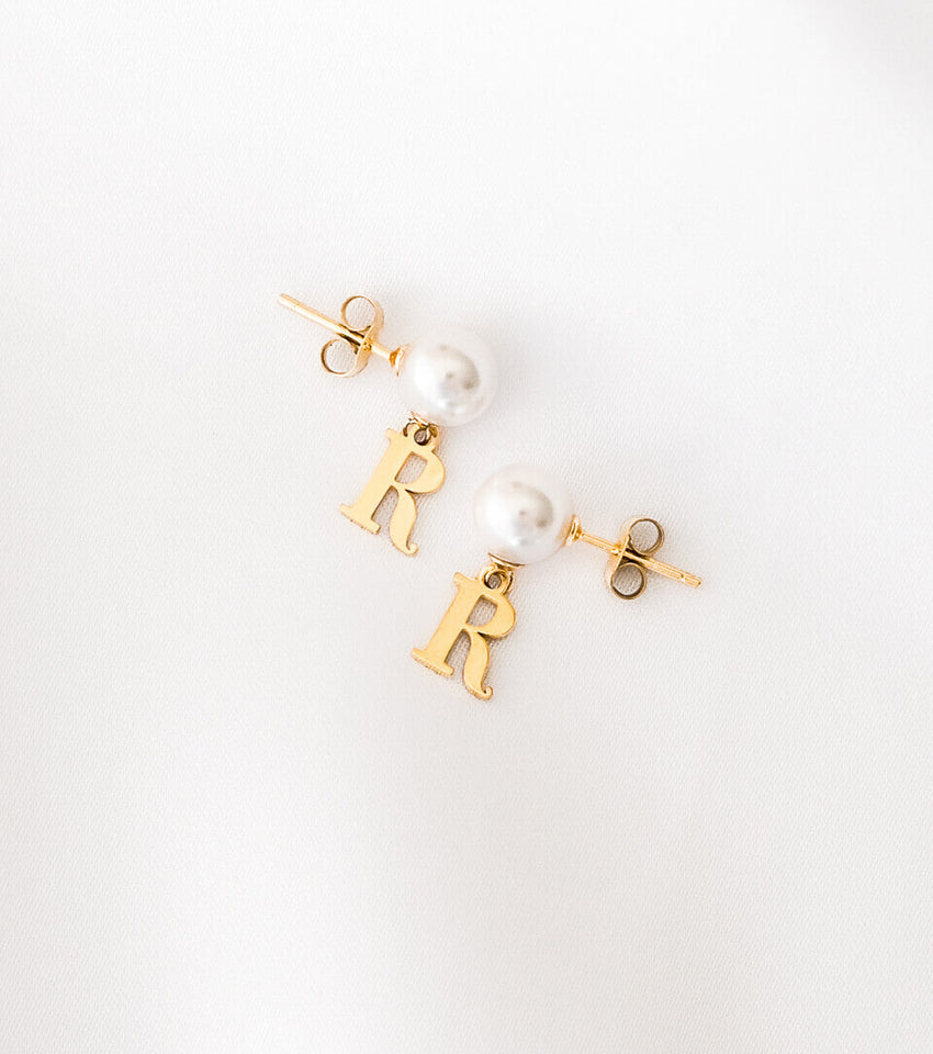 Pearl Initial Drop Earrings (Gold)