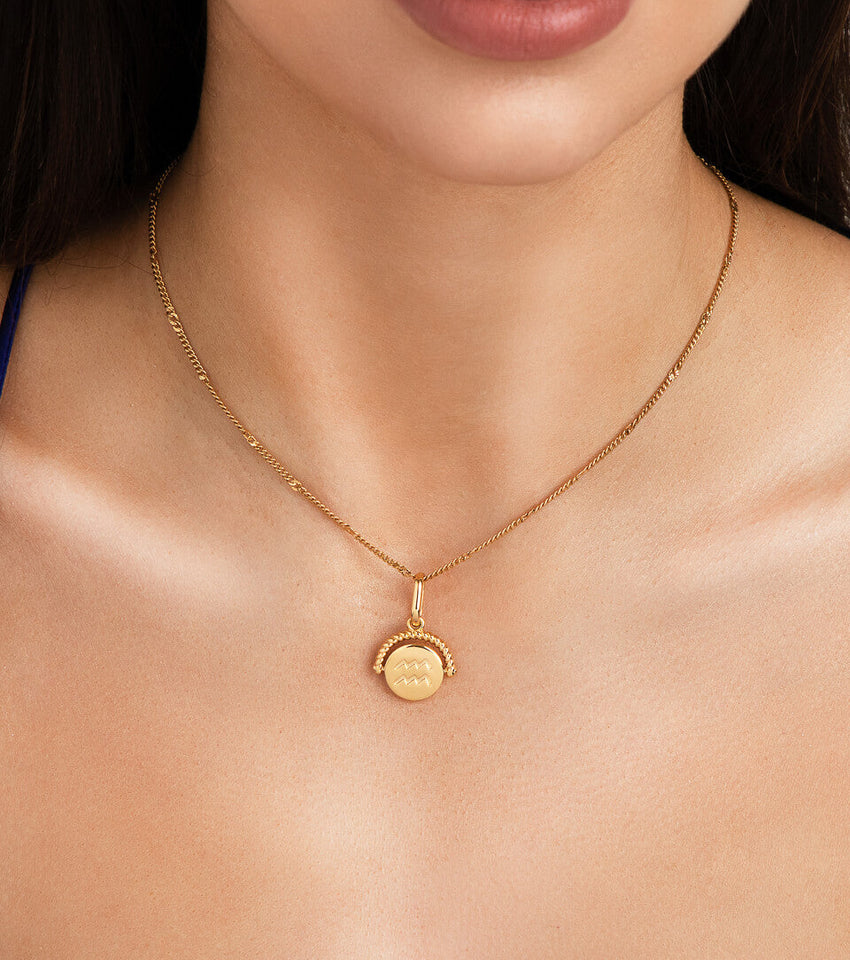 Zodiac Coin Pendant Necklace (Gold)