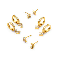 Moon and Back Star Stud Earrings (Gold)