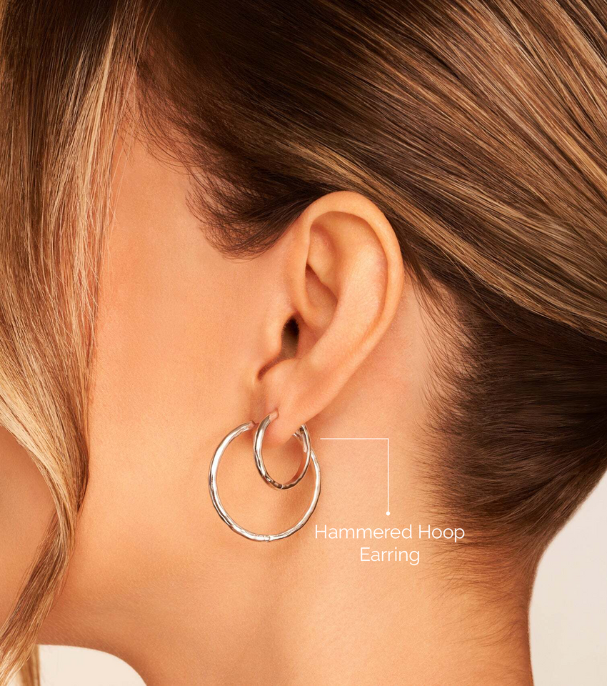 Hammered Hoop Earring (Silver)