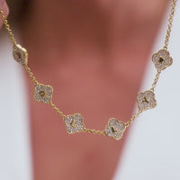 Shimmer Pavé Clover Necklace (Gold)