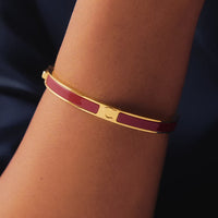 Mini Icon Burgundy Initial Bangle (Gold)
