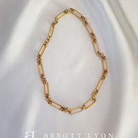 Hammered Initial Figaro Chain Necklace (Gold)