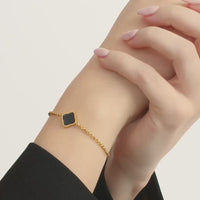 Black Enamel Clover Bracelet (Gold)