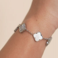 Multi Pearl Clover Bracelet (Silver)