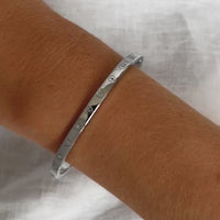 Aqua Crystal Heart Bangle (Silver)