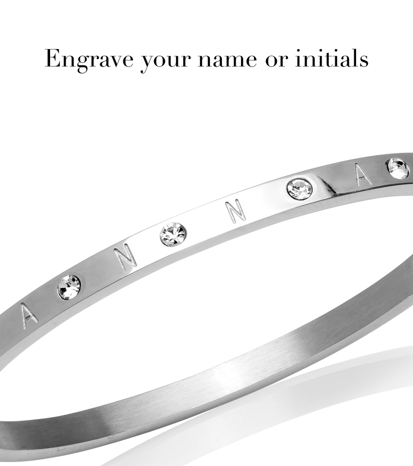 A initial sterling silver handmade heart charm bangle bracelet
