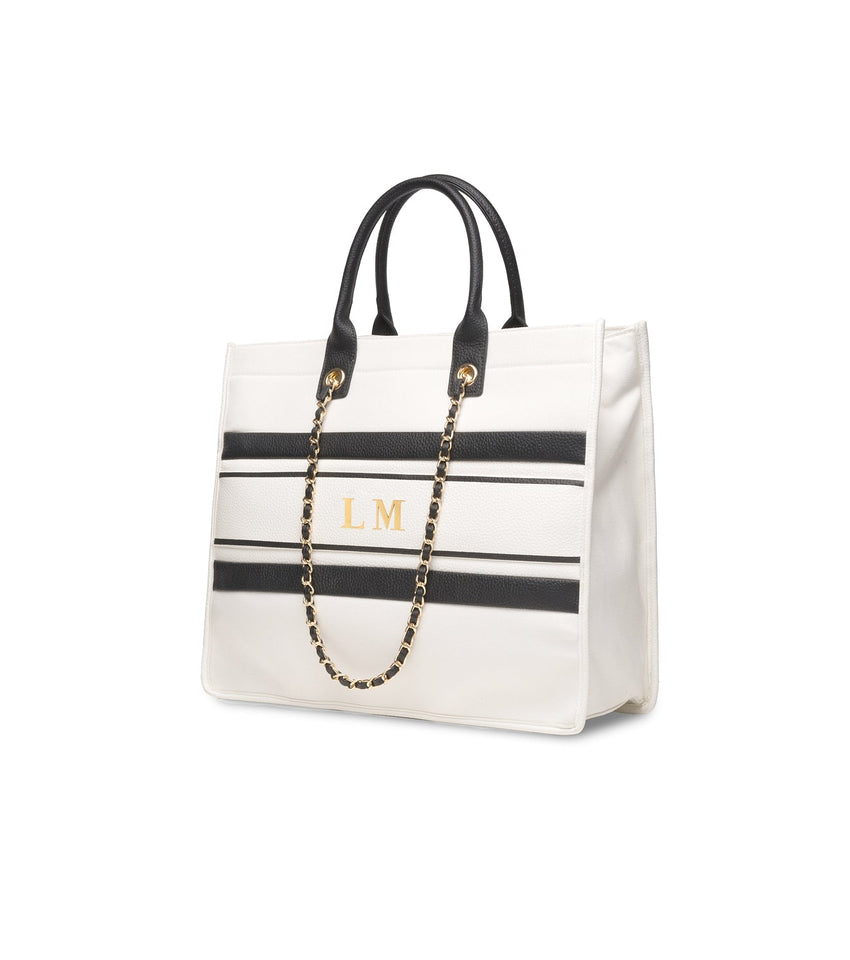 Ivory/Black Canvas Resort Bag, Tote Handbag