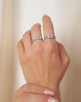 Crystal Link Chain Initial Ring (Silver)