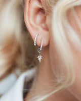 Sterling Silver Crystal Huggie Hoop Earrings (Silver)