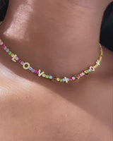 Custom Name Rainbow Tennis Necklace (Gold)