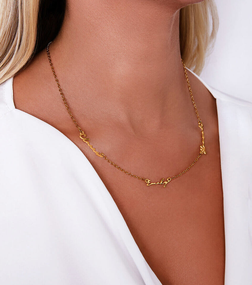 Triple Signature Name Necklace (Gold)