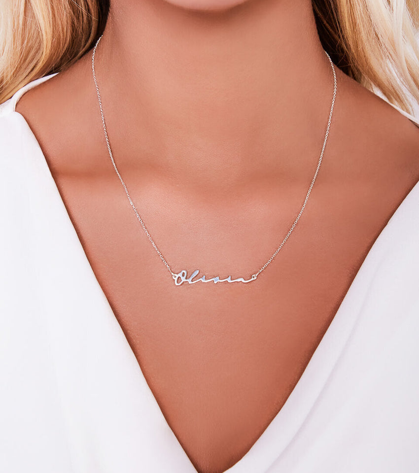 Sterling Silver Signature Name Necklace (Silver)