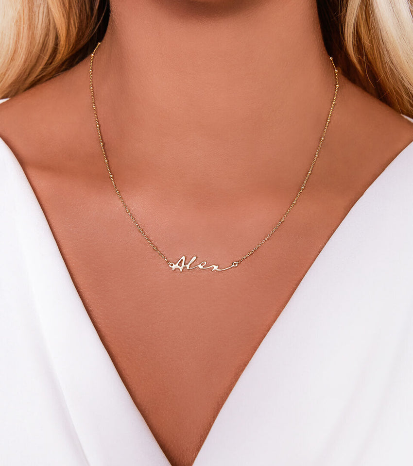Sterling Silver Signature Name Necklace (Gold)