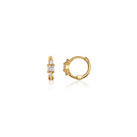 Sterling Silver Triple Crystal Huggie Hoop Earrings (Gold)
