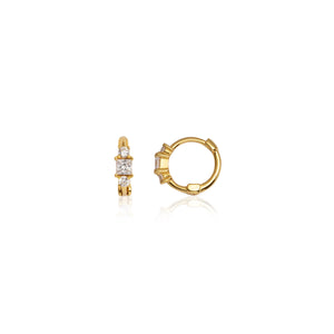 Sterling Silver Triple Crystal Huggie Hoop Earrings (Gold)