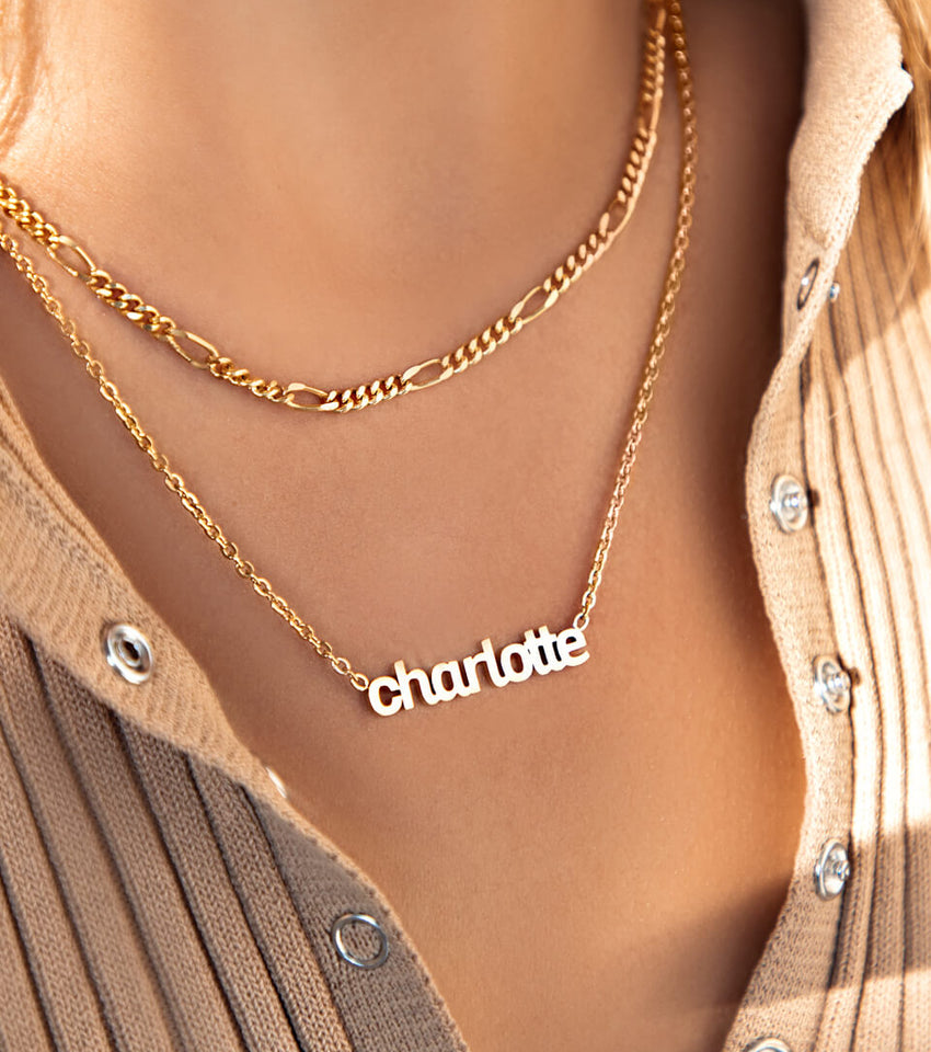 Small Figaro Chain Necklace (Gold)