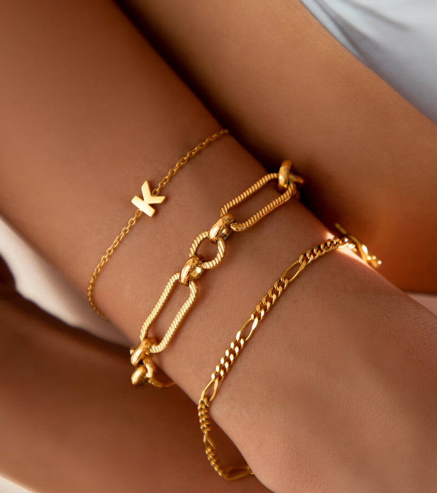 Figaro Chain Bracelet Set (Gold)