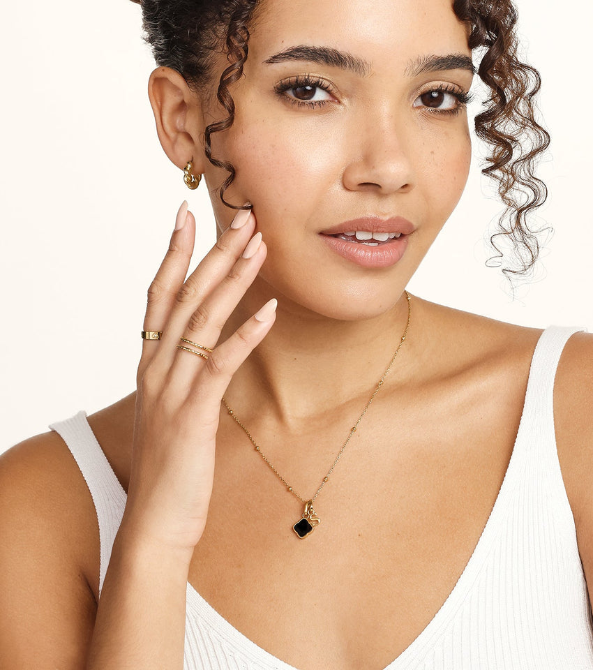 Black Enamel Clover Pendant (Gold)