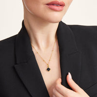 Black Enamel Clover Pendant (Gold)